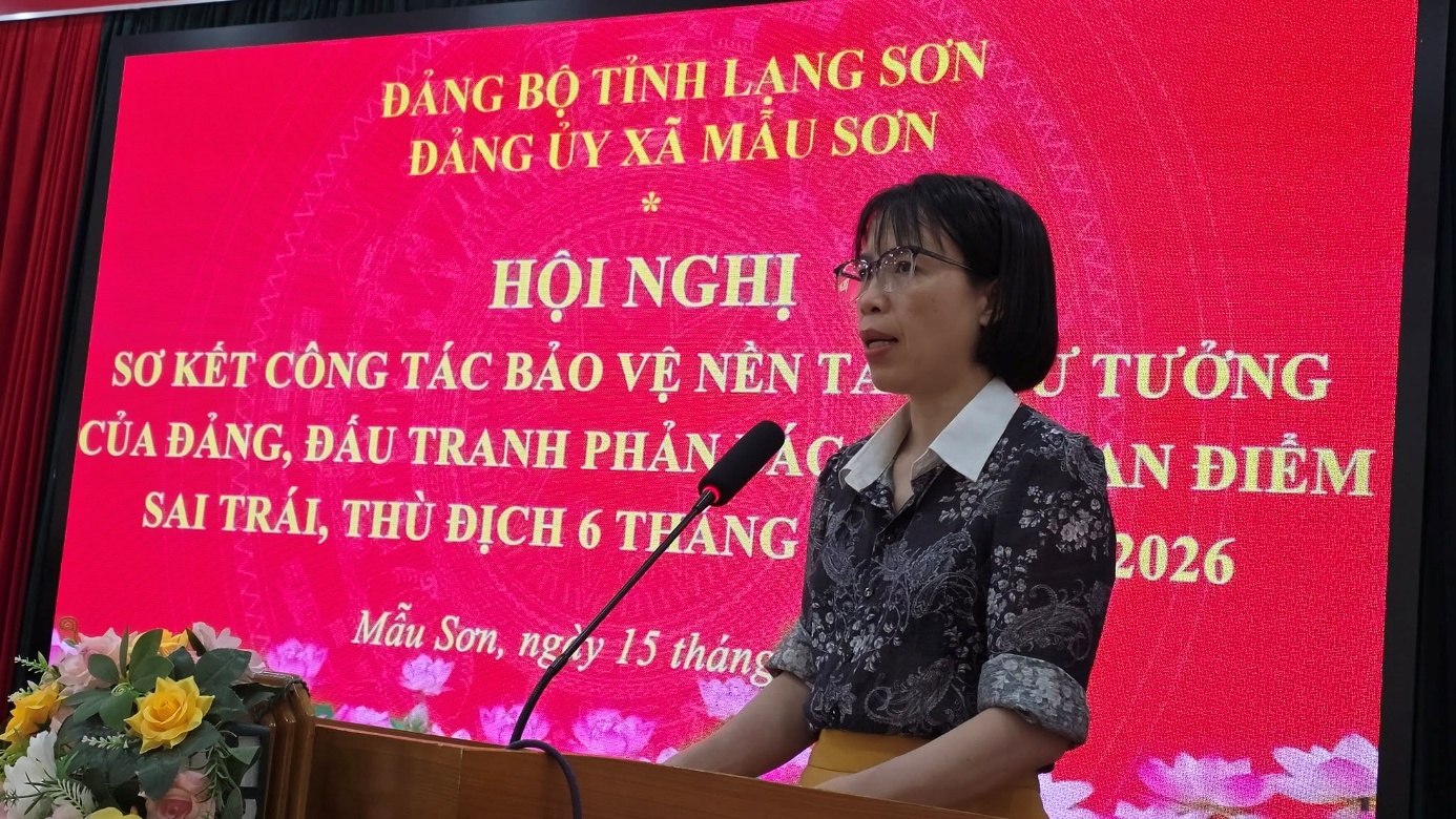 Có thể là hình ảnh về ‎văn bản cho biết '‎ĐÁNG BỘ TỈNH LANG SƠN ĐẢNG UY XÃ MẦU SƠN HỘI NGHỊ SƠ KẾT CÔNG TAC BẢO VỆ NỀN T CỬA ĐẢNG, ĐẤU TRANH PHẢN ÁC SAI TRÁI, THÙ ĐỊCH 6 TPANG TƯỞNG AN ĐIỂM 2026 عددهد Mẫu Son, ngy 15 tháng‎'‎